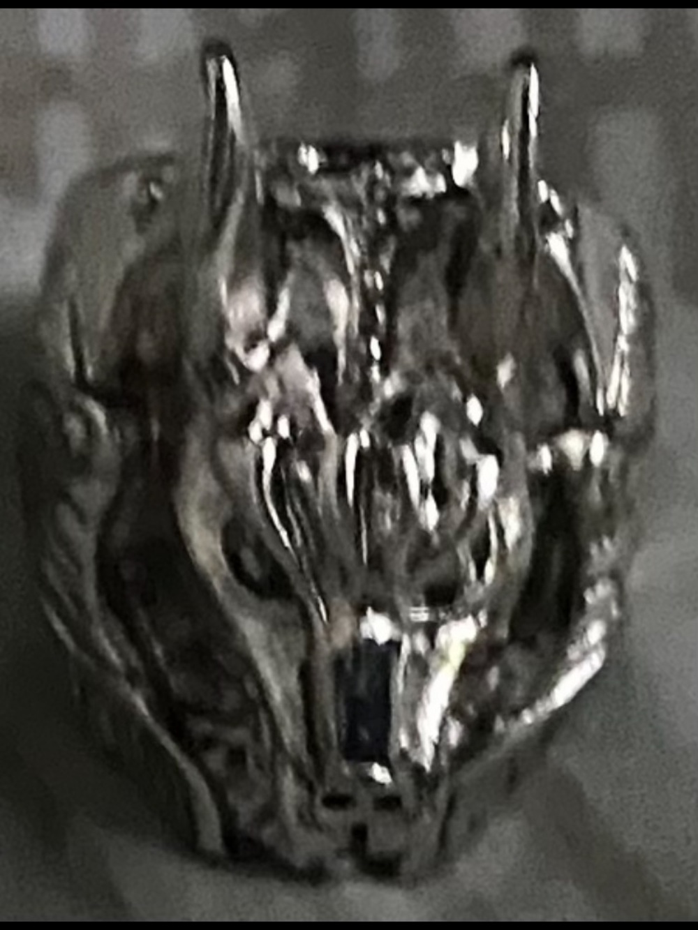 Sterling-Style Black Wolf Head Ring - Men's Accessory